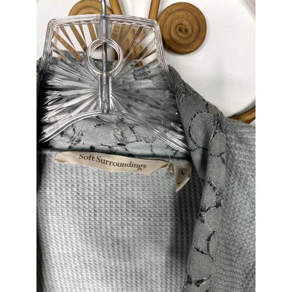 Soft Surroundings Cadence Thermal Cardigan Top Embroidered Cuff Gray Waffle L - Picture 4 of 8